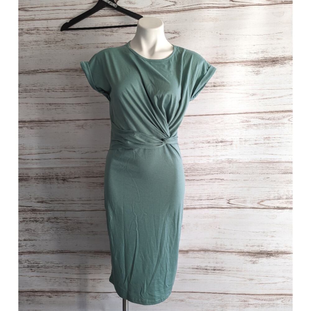 Shein Light Green Twist Front Short Sleeve Dress Sz Small